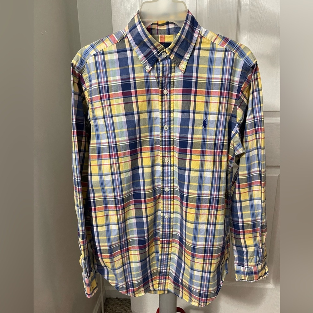 Ralph Lauren Blue and Yellow Casual Button Down Shirt Size S